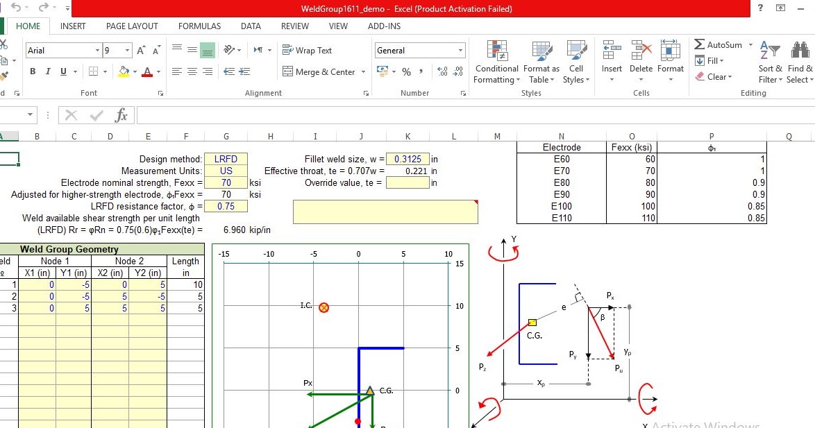 Implements AISC LRFD method to calculate capacity of weld group