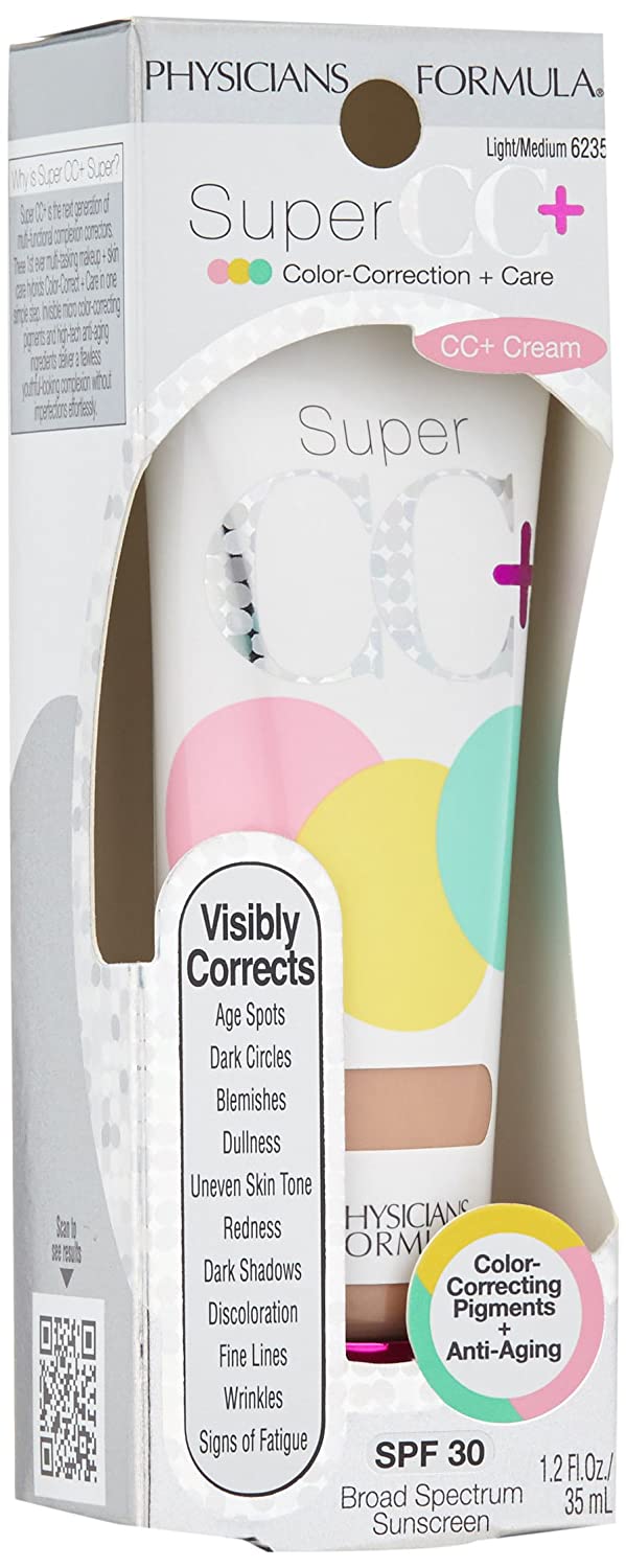 Physicians Formula Super CC ColorCorrection + Care CC Cream, Light/Medium 1.2 Ounces, SPF 30