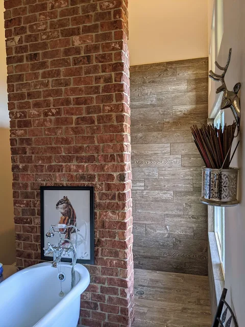 Bathroom with wood tile