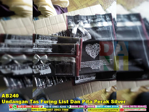 jual Undangan Tas Furing List Dan Pita Perak Silver