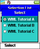 WML option Tag وسم الاختيار من متعدد