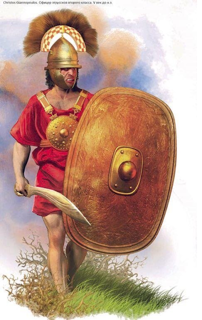 Древний этрусский воин. Современная иллюстрация.