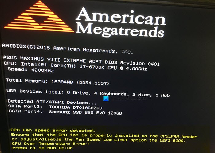 ตรวจพบข้อผิดพลาดความเร็วพัดลม CPU