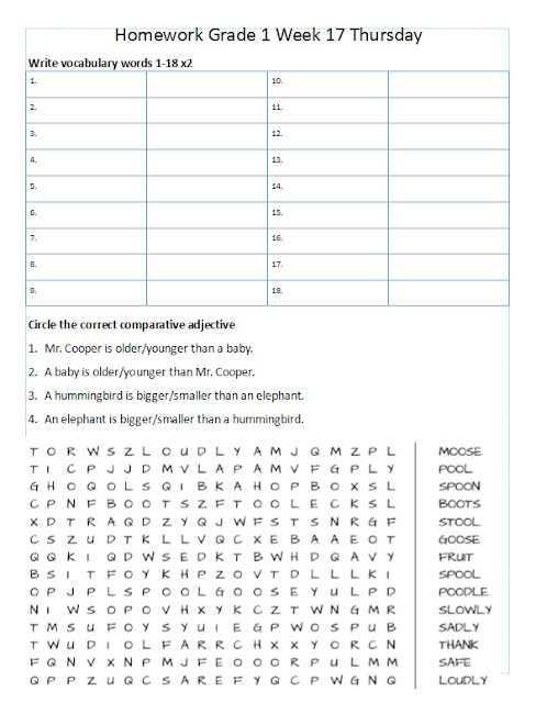 Grade 2 Mr Cooper: Week 17 (6/3-6/7)