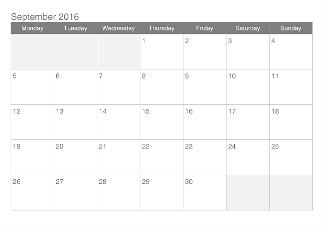 September 2016 Printable Calendar Landscape, September 2016 Blank Calendar, September 2016 Planner Cute, September 2016 Calendar Download Free