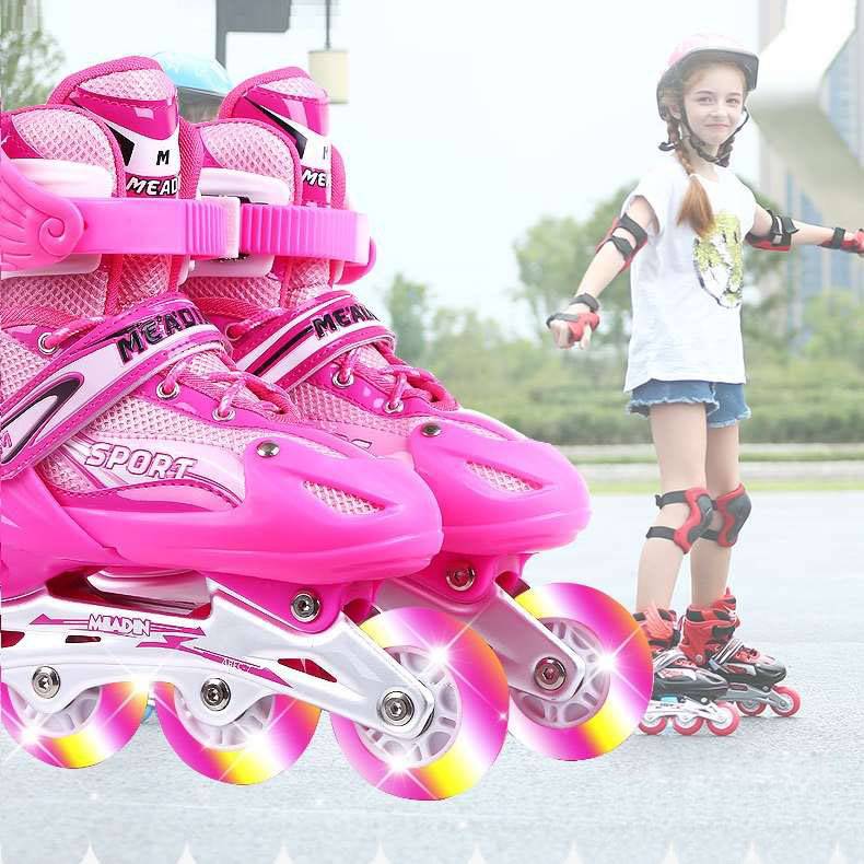 (KHÔNG MŨ) Giày trượt PATIN trẻ em 4 bánh CAO CẤP tặng kèm bảo hộ chân và tay