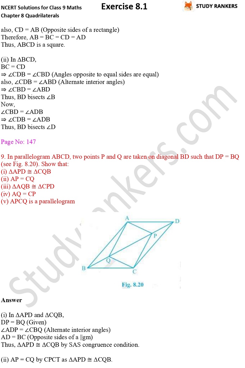 .NCERT Solutions for Class 9 Maths Chapter 8 Quadrilaterals Exercise 8.1 Part 6