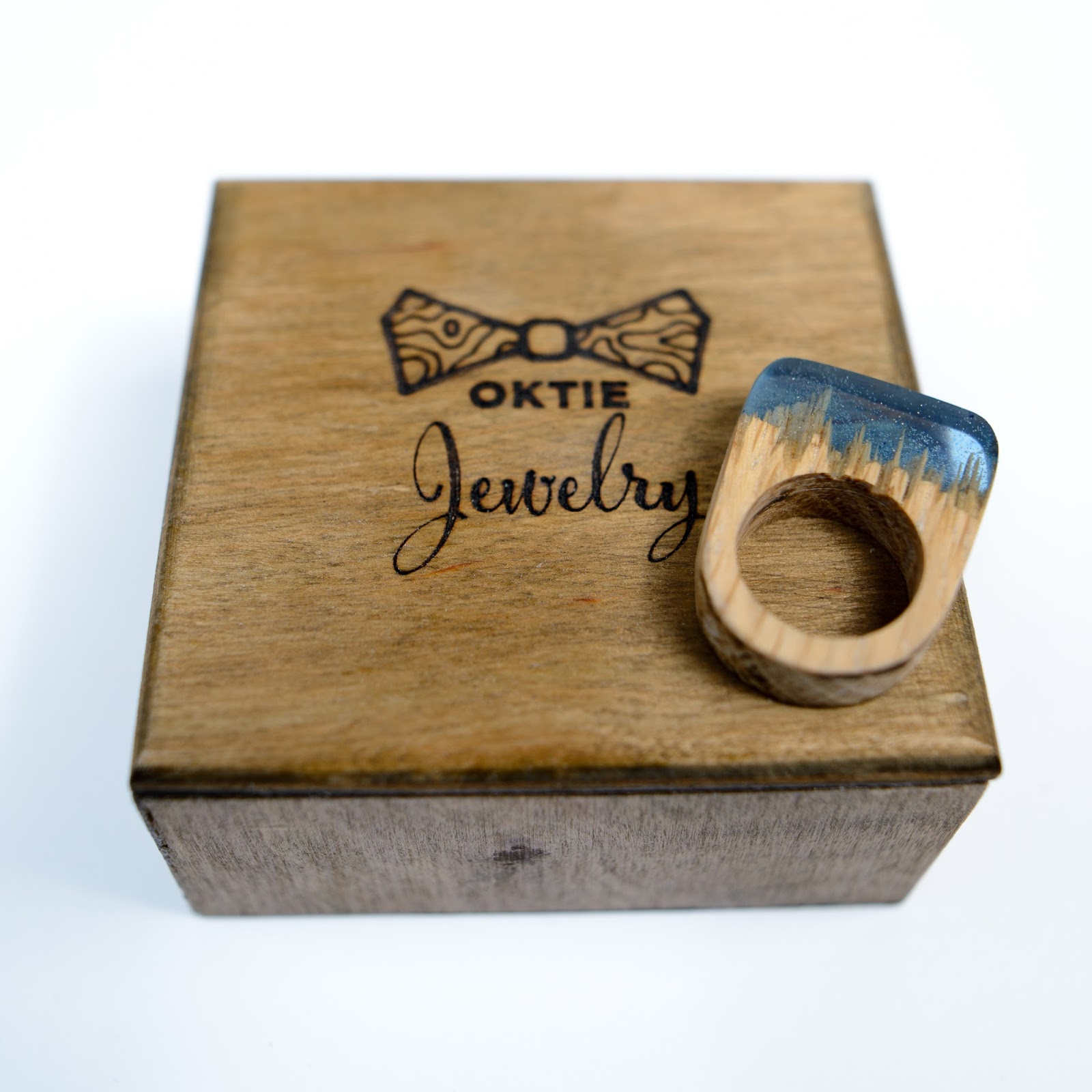 OKTIE Wood Resin Ring Resin Wood Ring Hand Made Wooden Ring