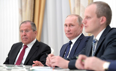 Vladimir Putin at a meeting with German Vice Chancellor and Foreign Minister Sigmar Gabriel.