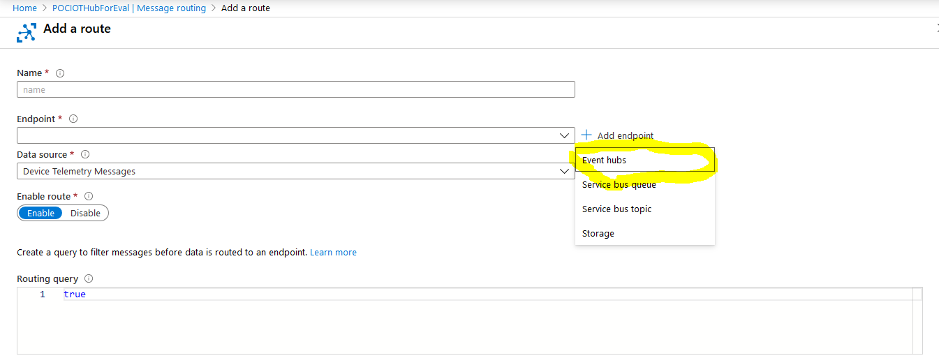 Send telemetry message to IOT hub through message routing and consume