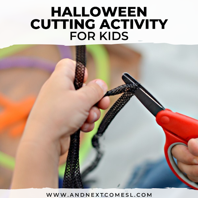 Halloween cutting practice activity for preschoolers and toddlers