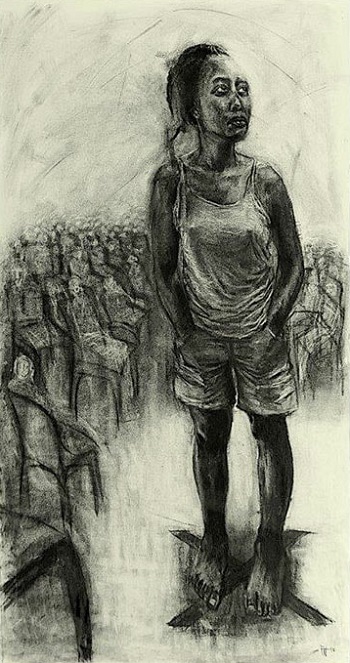 "Sturdy Feet I" by Florence Wangui - 2018 - charcoal on paper | imagenes de obras de arte, dibujos chidos en blanco y negro | sad emotional artworks