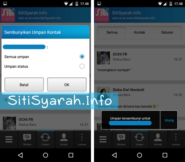 cara sembunyikan status update di bbm