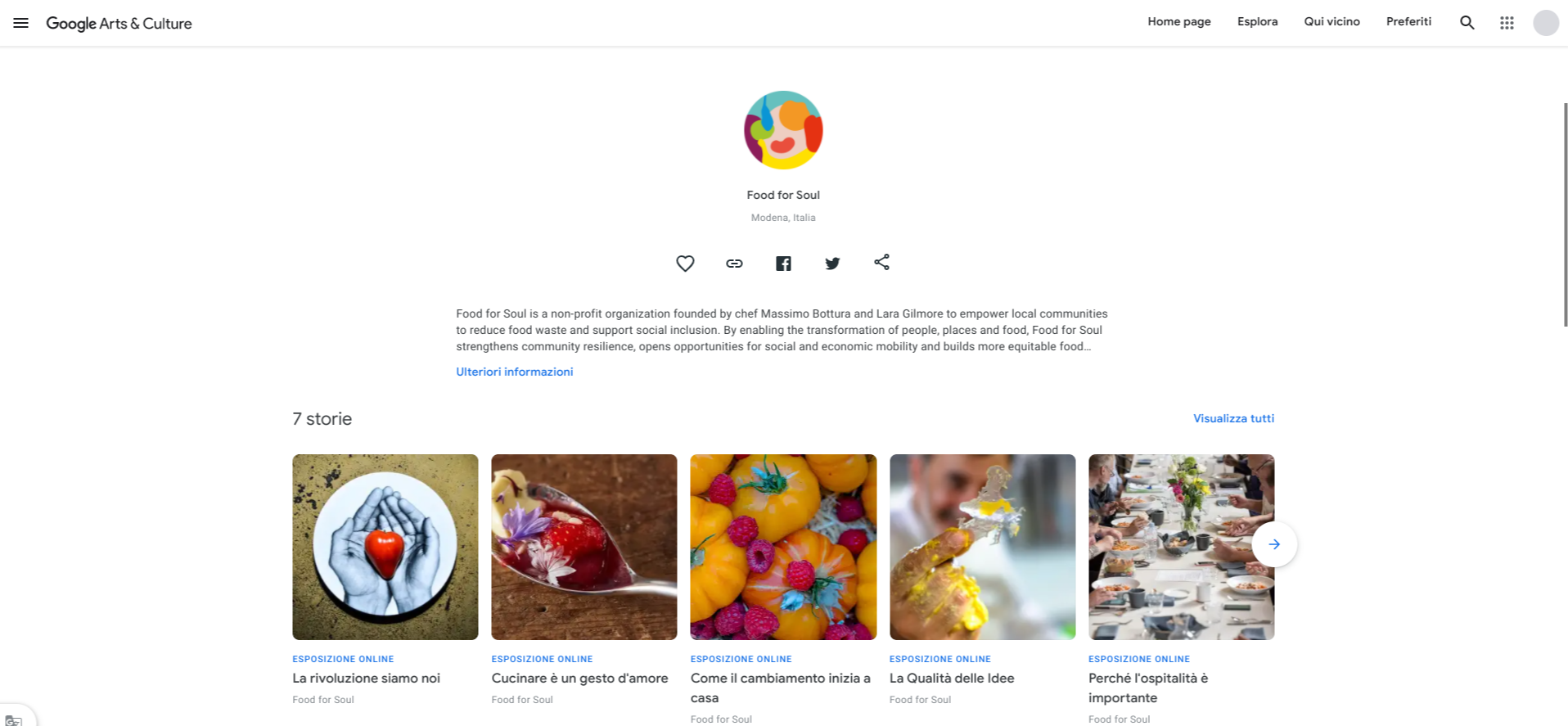 Landing page di Food for Soul su Google Arts & Culture.