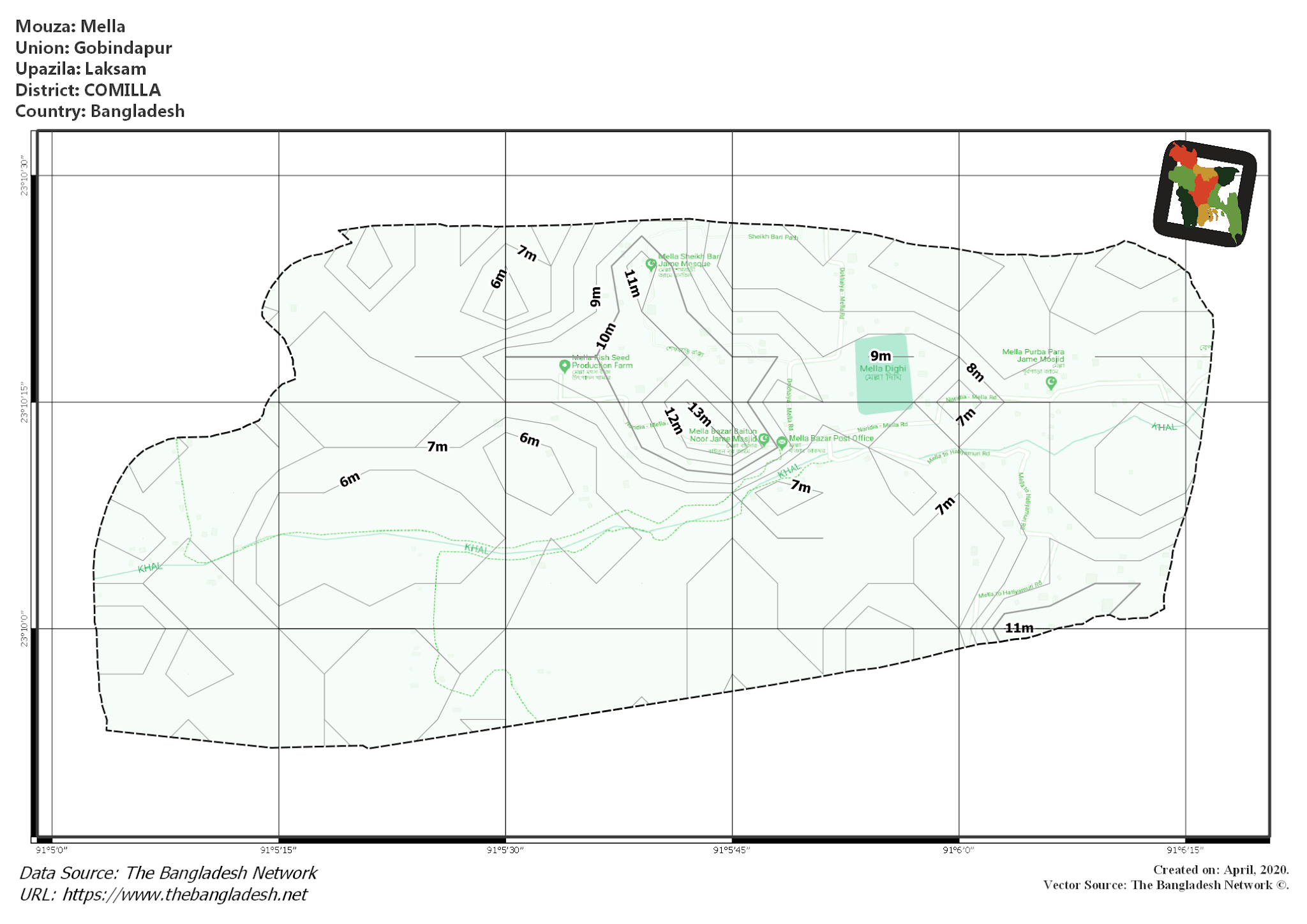 Map of Mella Mouza of Laksam Upazila, COMILLA Map of Mella Mouza of Laksam Upazila, COMILLA, Bangladesh.