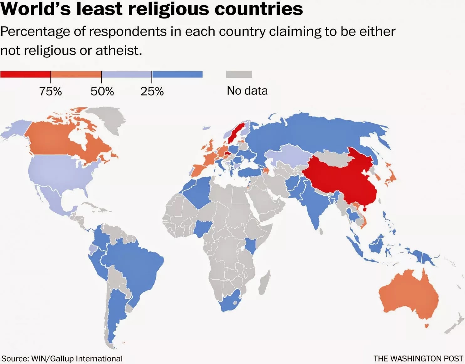 World's least religious countries