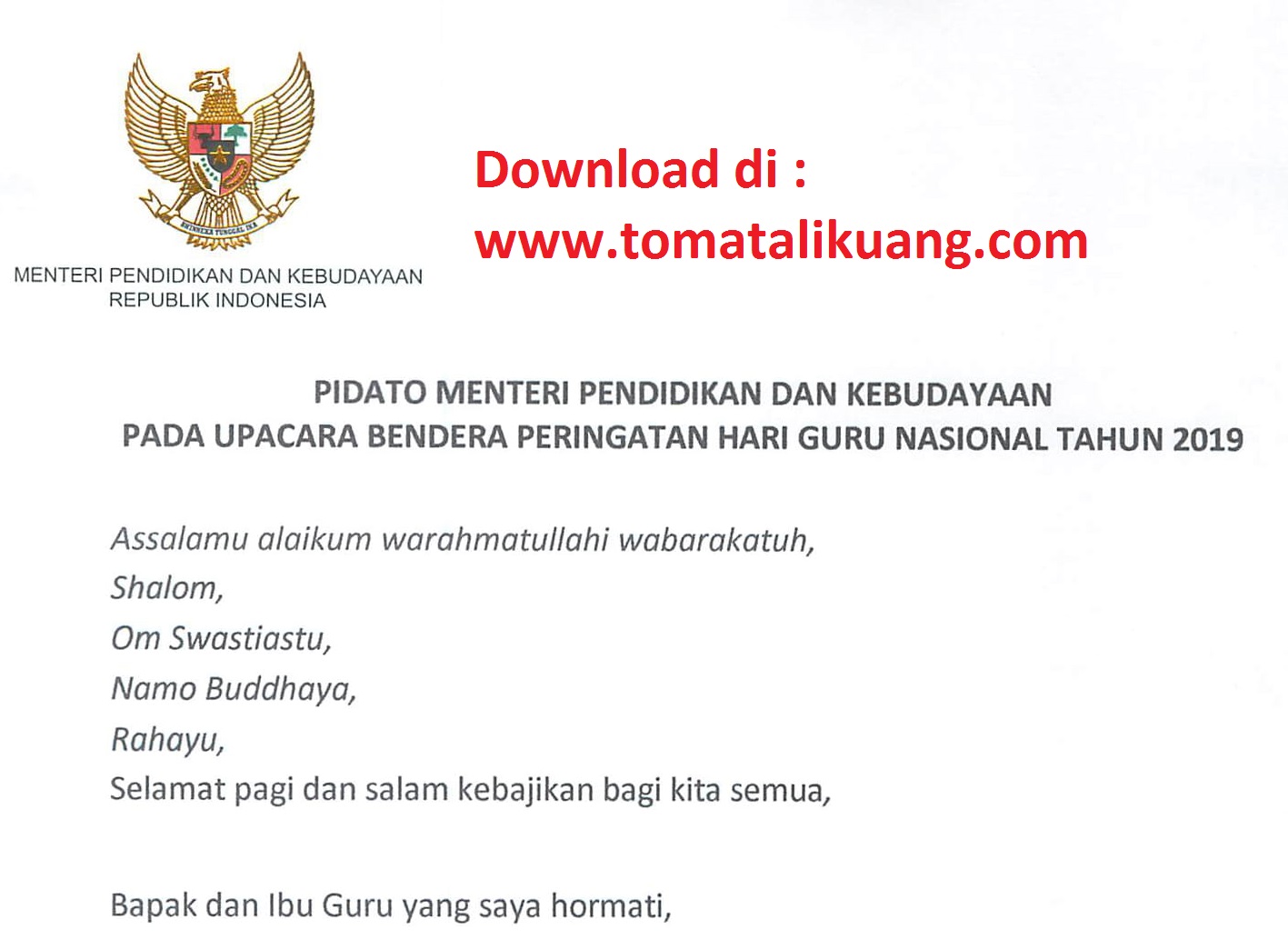 Download File Pidato Mendikbud Di Hari Guru Tahun 2019 Pdf Tomatalikuang Com Berita Pendidikan Terbaru