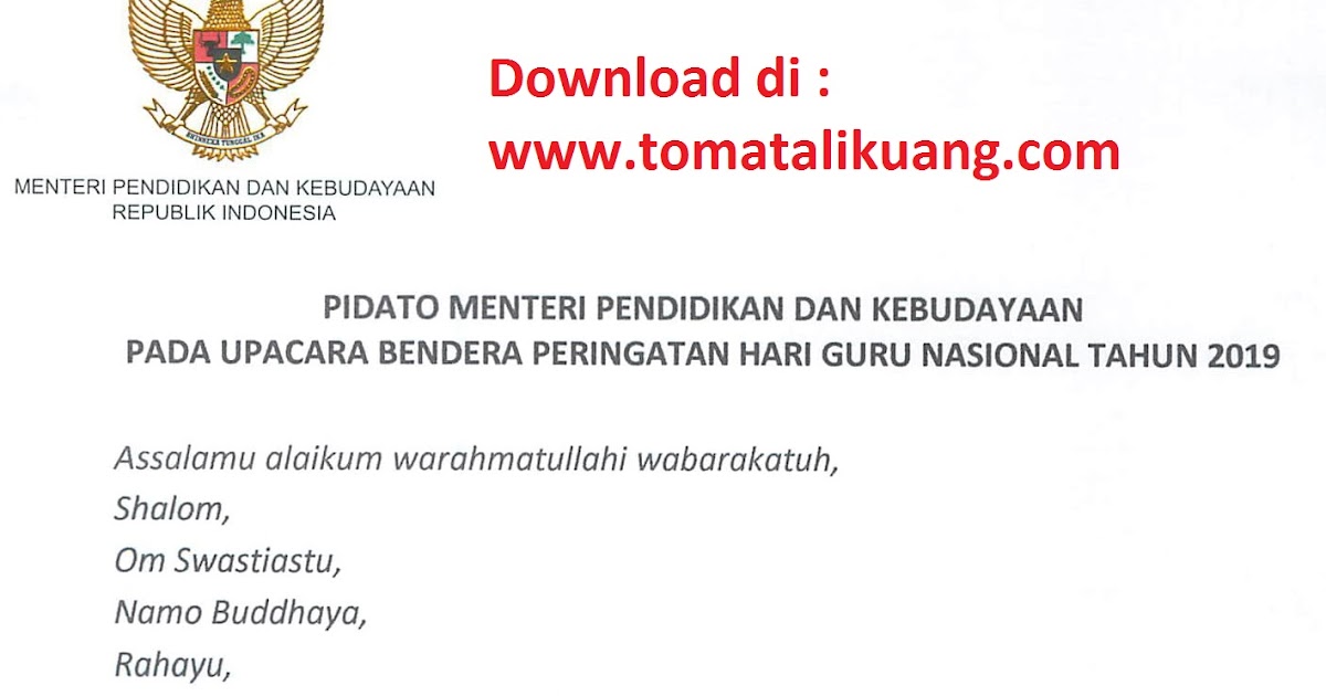 Download File Pidato Mendikbud Di Hari Guru Tahun 2019 Pdf Tomatalikuang Com Berita Pendidikan Terbaru