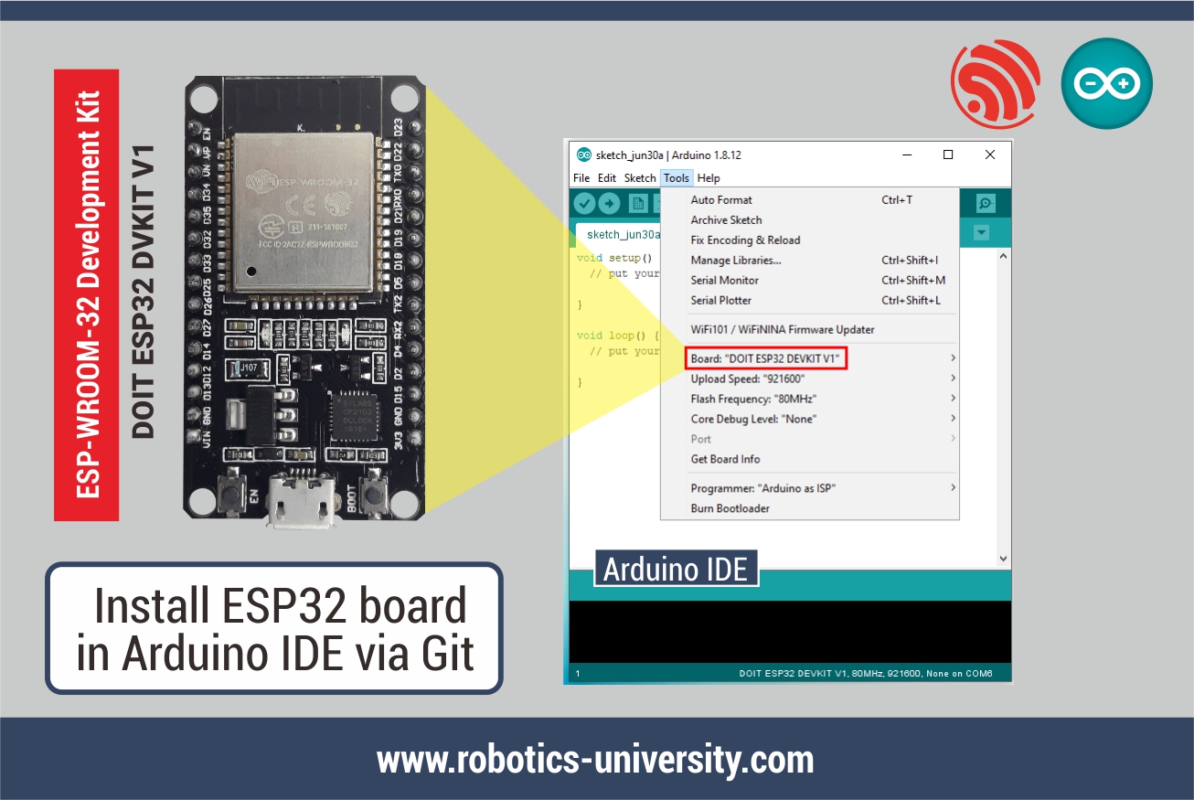Installing ESP32 IoT Board in Arduino IDE Via Git Software | Robotics