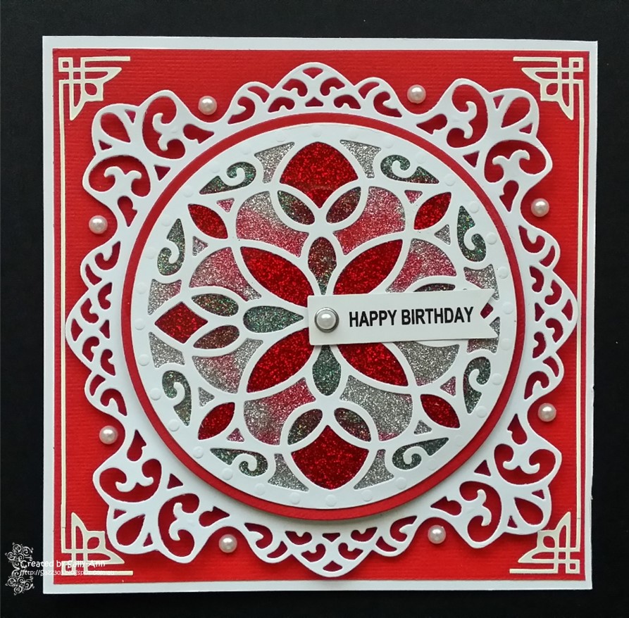 My Crafty Corner Happy Birthday (Red stained glass window technique card)