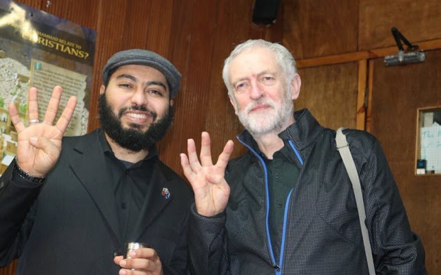 Jeremy Corbyn doing the famous Rabaa sign in 2017 "Telegraph" Jeremy Corbyn doing the famous Rabaa sign in 2017 "Telegraph"