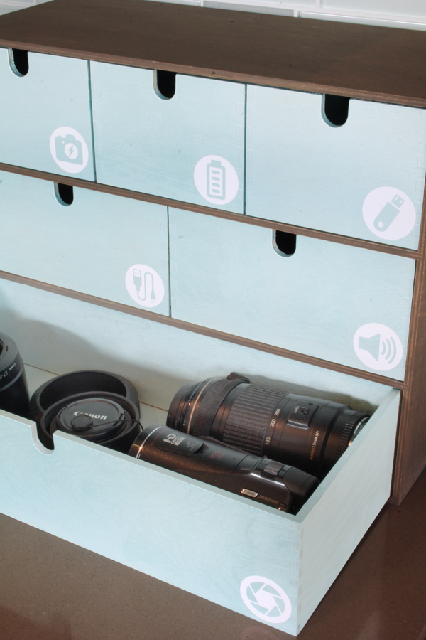 Charger Cord Organizer with Custom Icon Labels Blue i Style