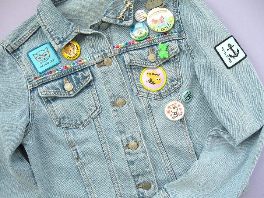 denim jacket with badges
