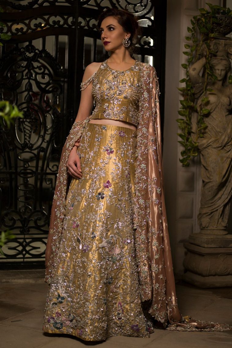 Regal Beautiful gold regal bridal dress by Nida Azwer Barat dresses online