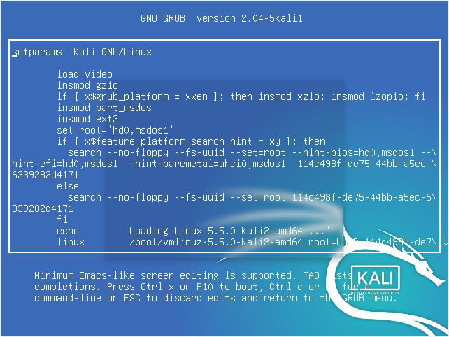 Edit Grub Kali Linux