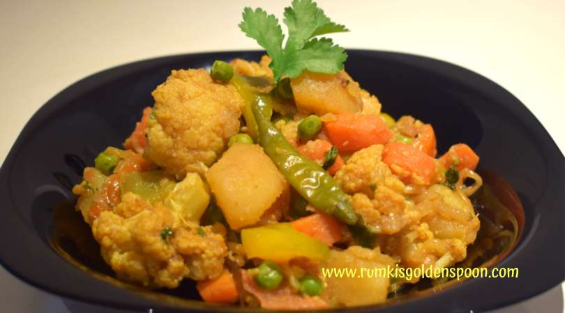 Indian Recipe, Vegetarian, Vegan, Home Style Spicy Mixed Vegetable (Dry Curry), Sookhi Sabji, Rumki's Golden Spoon