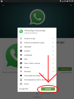 Aceitar e fazer download do Whats App Fazer download do Whats App e aceitar os termos