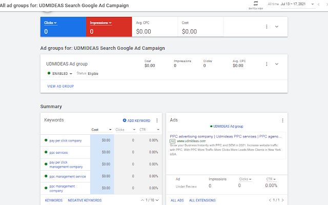 Add is under review for UDMIDEAS PPC Agency NYC
