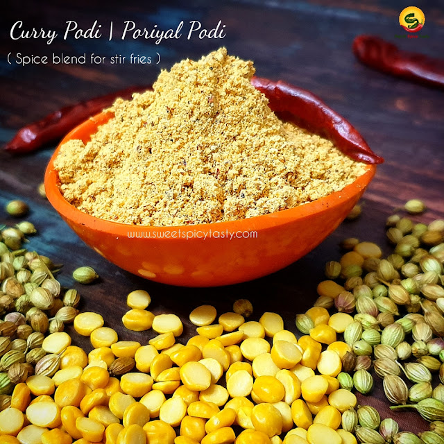 Curry podi /Kari podi is an aromatic spice blend from South indian kitchen to enhance the stir fries and curries .also known as Poriyal podi, cari podi, curry ma podi,poriyal podi , kari podi, how to make curry podi , kari podi recipe at home