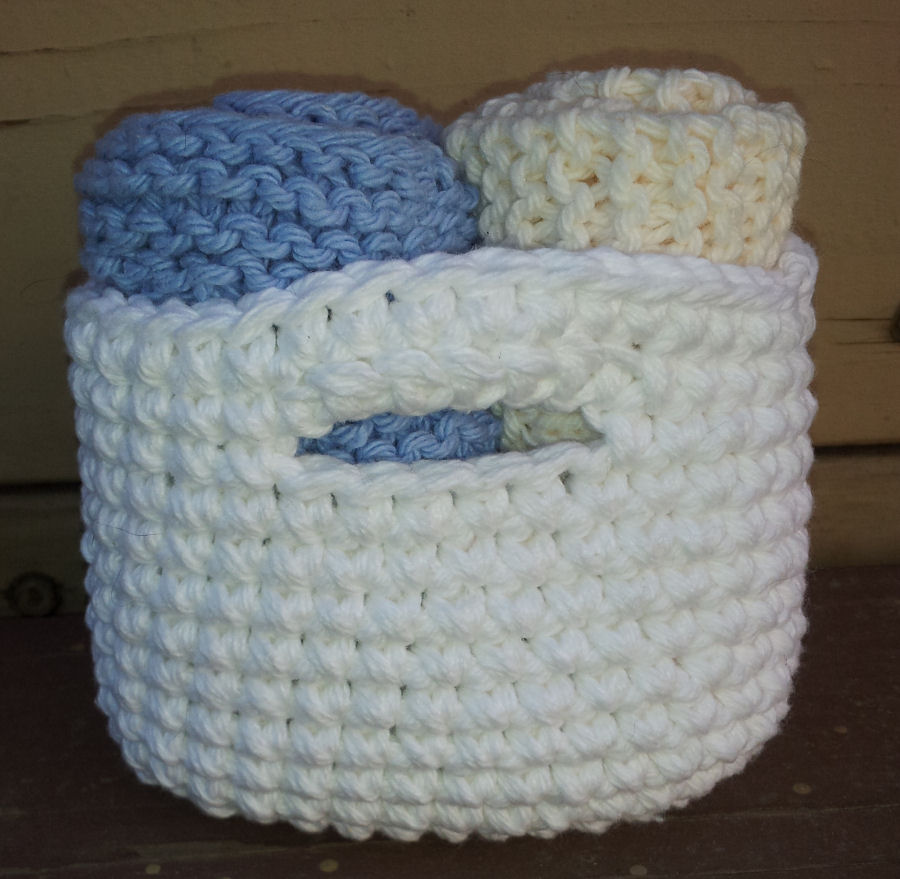 Toast with Jelly Too Set of Two Cotton Knit Washcloths and Crochet Cotton Basket