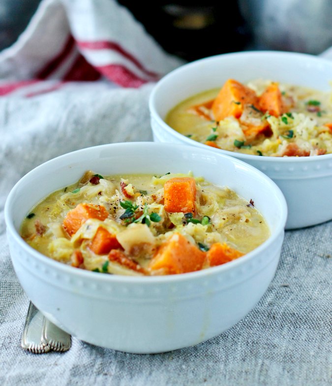 Sweet Potato, Bacon, and Savoy Cabbage Soup Karen's Kitchen Stories