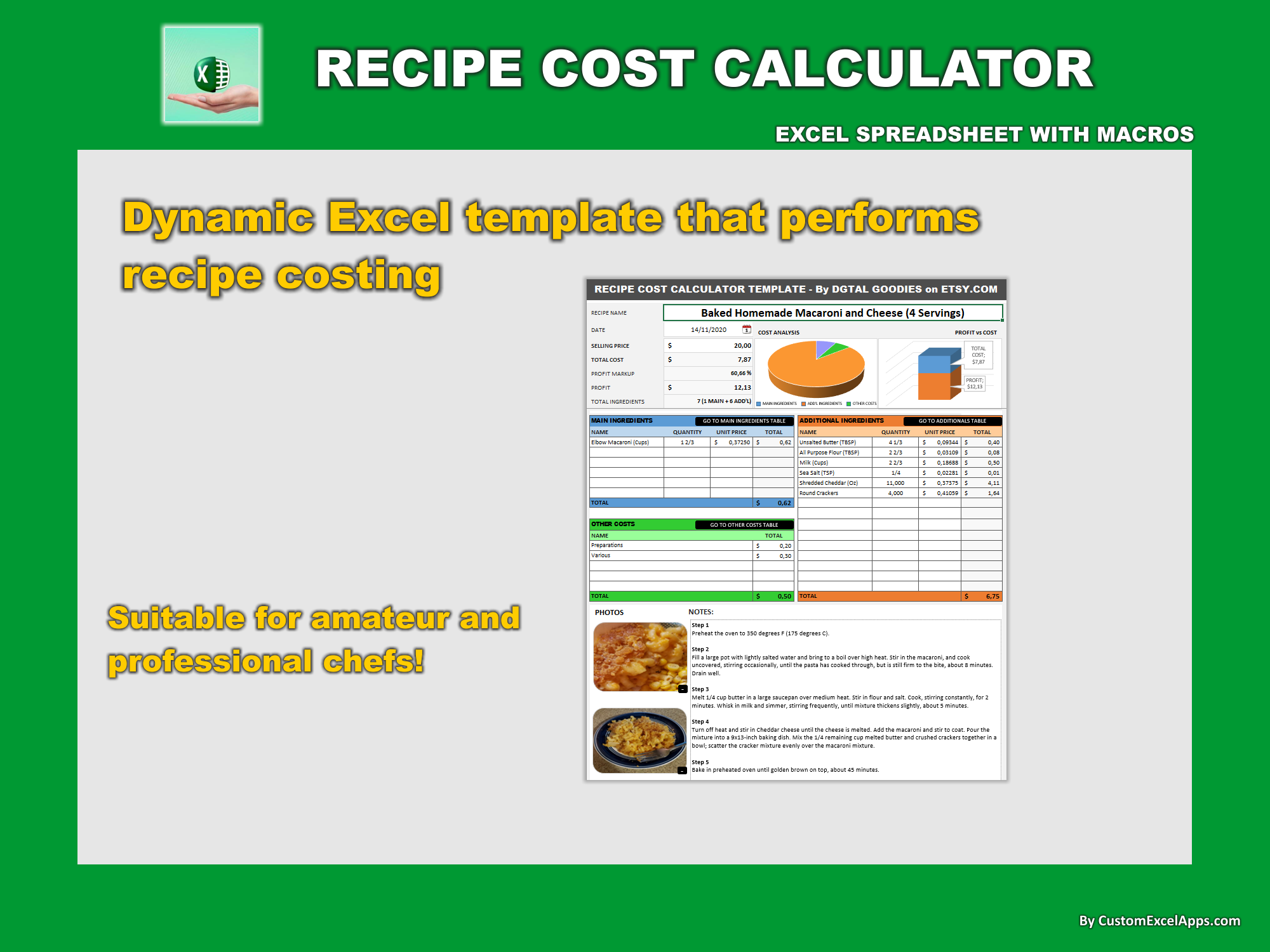 Recipe Costing Excel Spreadsheet - For amateur and professional cooks