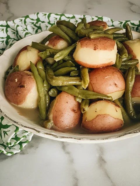 Fresh Green Beans and New Potatoes, a simple side dish full of flavors from the garden, homegrown green beans, and the first crop of new potatoes.