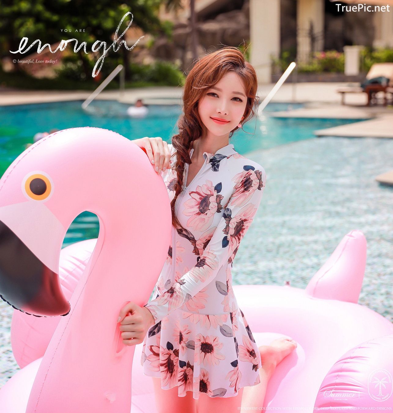 Image Korean Fashion Model - Kim Hee Jeong - Pink Fantasy Flamingo Swimsuit - TruePic.net - Picture-11