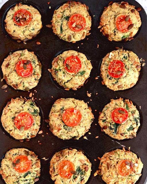 Savoury Spinach  Muffins in a black muffin tray