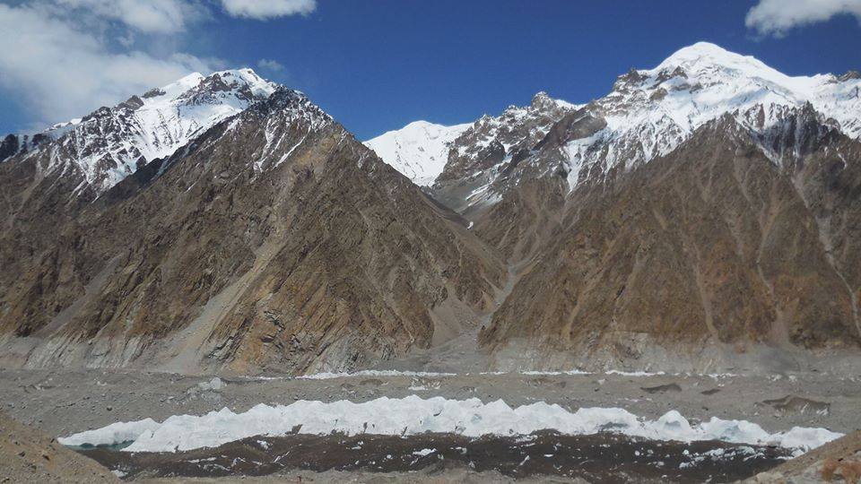 peaks in Virjerab glacier Shimshal. P 6009 m,  center Harjoldur Sar and C 6020 m Virjerab glacier Shimshal Hunza