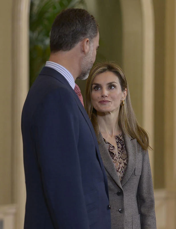  King Felipe VI of Spain and Queen Letizia of Spain meet waterpolo and swimming pool teams members that joined the European Championships at Zarzuela Palace
