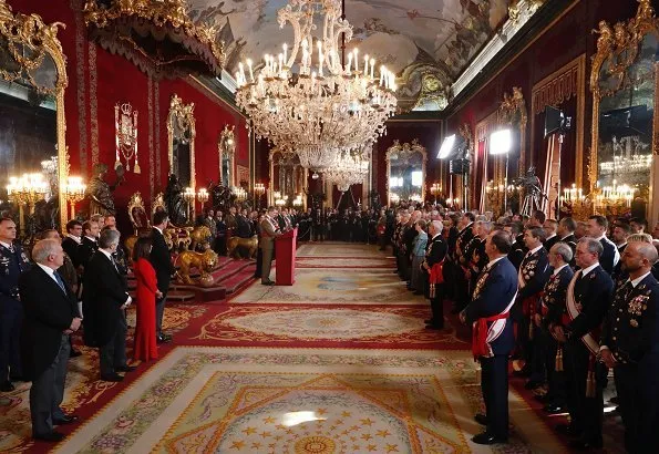 King Felipe and Queen Letizia attended Pascua Militar 2019 celebrations held at Madrid Royal Palace. wear a long dress