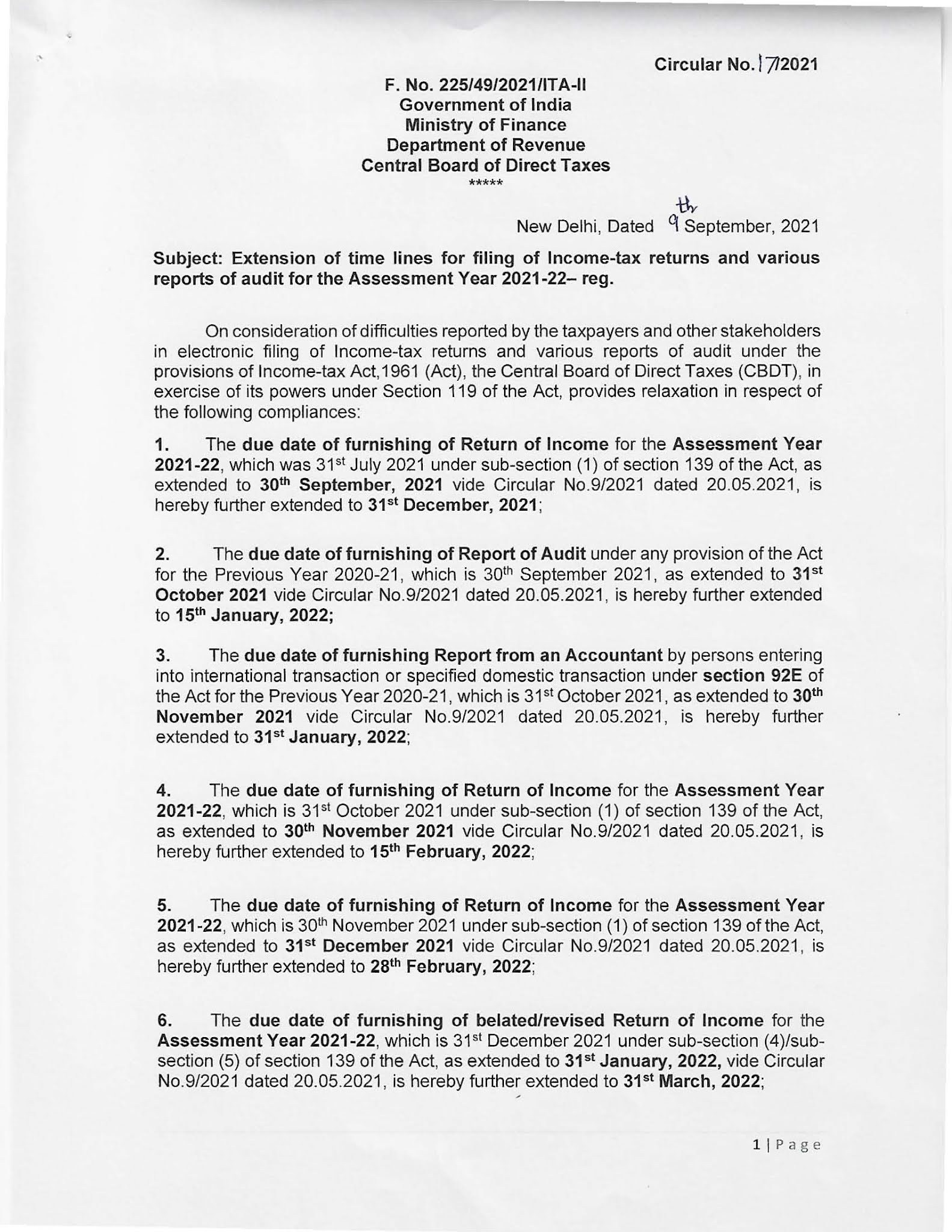 Taxes in India ITR Filing due date extended to 31st December, 2021