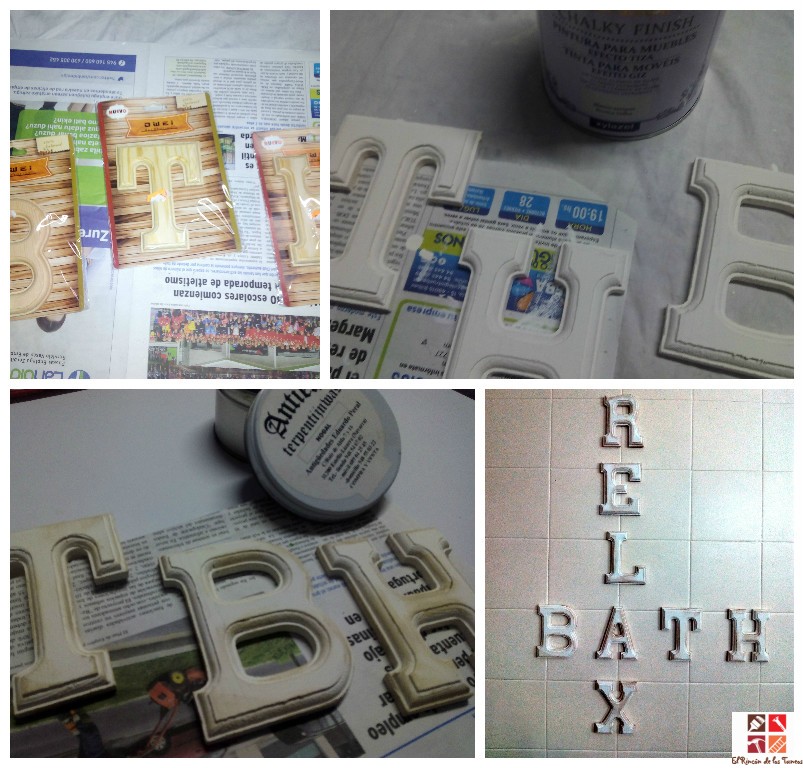 letras de madera con pintura a la tiza