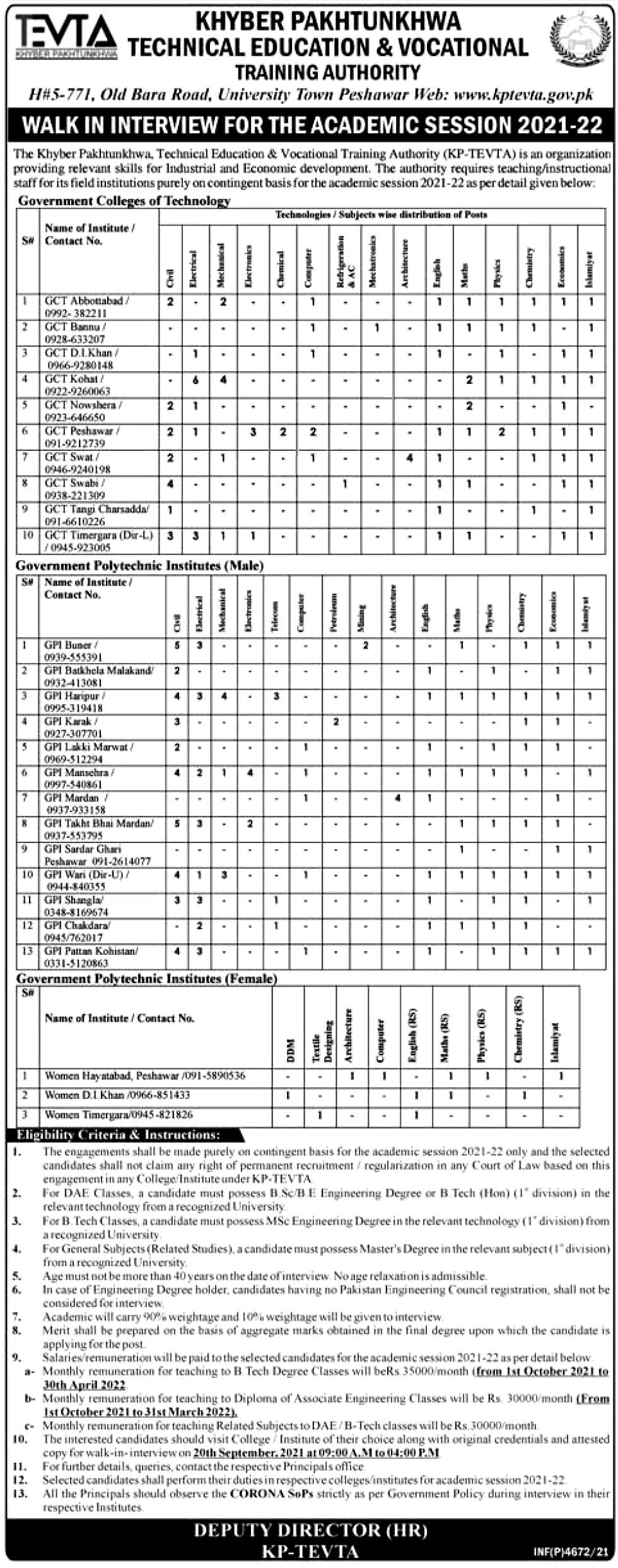 Tevta Jobs 2021 - Technical Educational and Vocational Training Authority Government Jobs