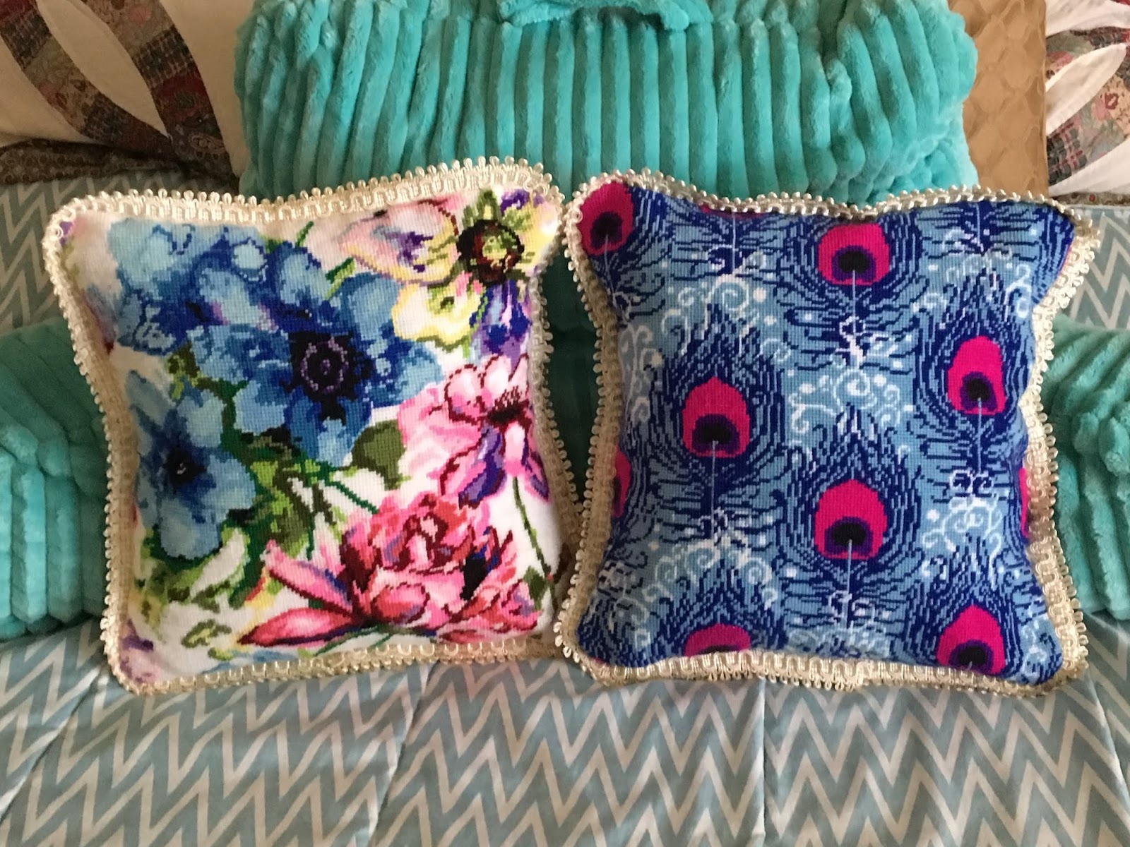 Frazzle Frenzy Two Finished Needlepoint Pillows