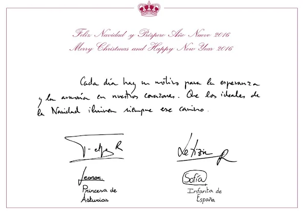 Princess Sofia of Spain and Princess Leonor of Spain on the 2015 Christmascard