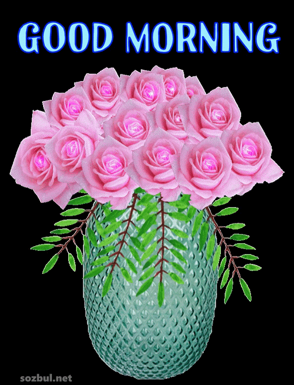 Good morning gif with flowers in vase