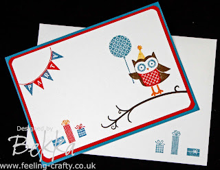 Adorable Owl Party Card made using the Owl Occasions Stamp Set by Stampin' Up! Demonstrator Bekka Prideaux www.feeling-crafty.co.uk