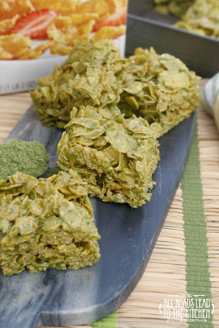 Matcha Marshmallow Corn Flakes Squares inspired by Saving Grace All